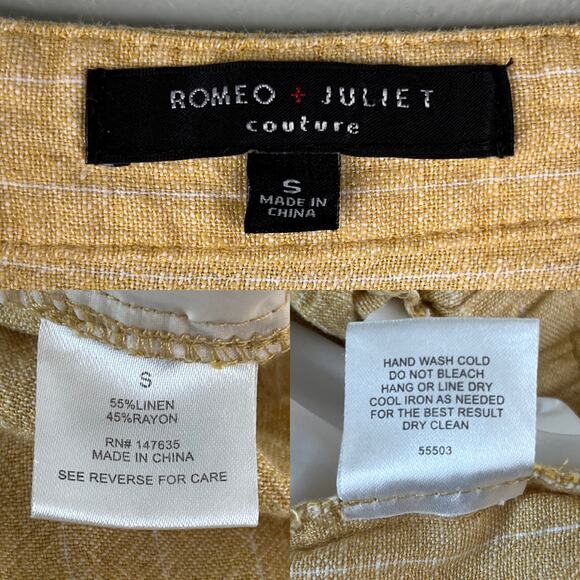 Romeo + Juliet Couture Jumpsuit Yellow White Stripes Small Linen Blend Pockets - Picture 6 of 15